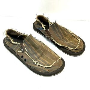 Sanuk Donny Dark Brown Vintage Denim Stripe Sidewalk Surfer Mens Size 9
